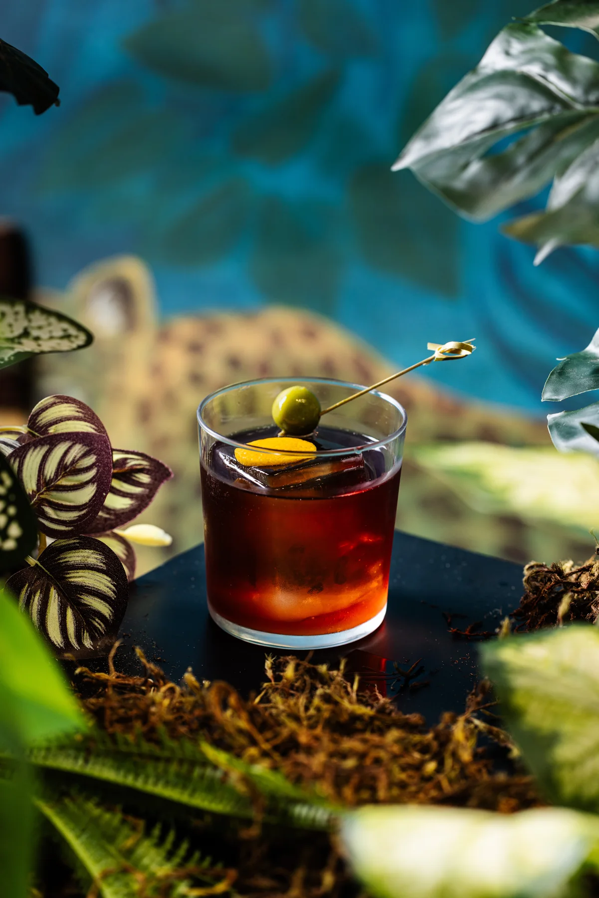 Negroni da Malibu Bar em composição botânica